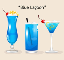Set of Alcohol Drinks and Cocktails : Vector Illustration