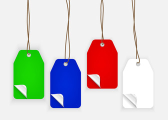 Colorful realistic paper labels with curle corners