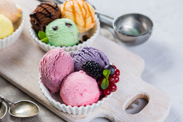 Selection of colorful ice cream scoops