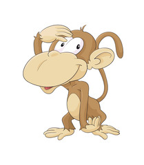 Cute sitting cartoon monkey, monkey, cute, animal, cartoon, illustration, baby