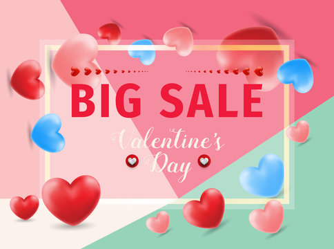 Valentines day sale background with Heart Shaped Balloons. Vector illustration.Wallpaper.flyers, invitation, posters, brochure, banners. 