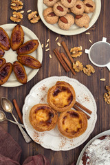 typical portuguese dessert on white plate pastel de nata