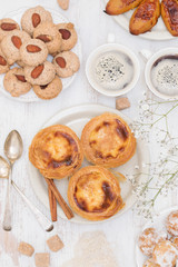 traditional portuguese dessert on white plate pastel de nata