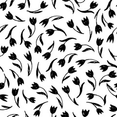 Seamless flower tulip pattern hand drawn design. - 185345184