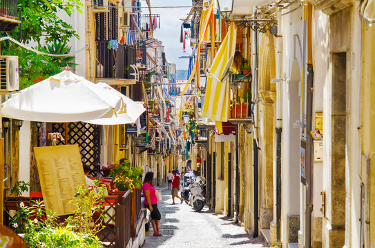 Italy,Sicilia,Cefalu town, beautiful narrow street