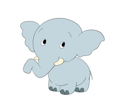 Cute blue standing cartoon elephant, elephant, cute, animal, cartoon, illustration, baby © HA Stock