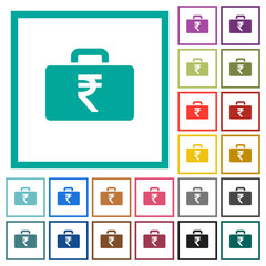 Indian Rupee bag flat color icons with quadrant frames