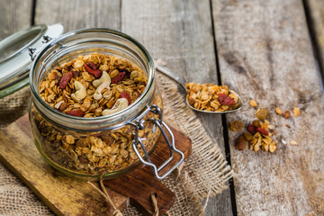 Granola in glass jar