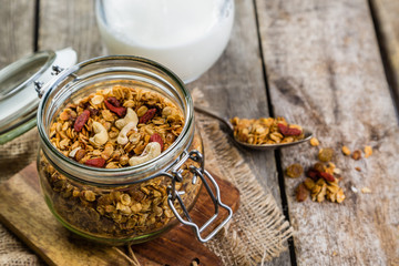 Granola in glass jar