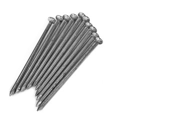 Nails for construction on the white background