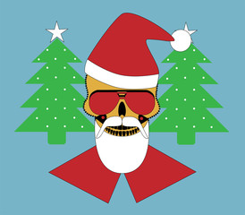 New Year Skull vector background with Christmas trees 
