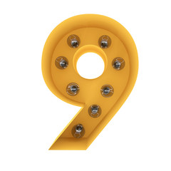 Obraz premium number 9 light sign yellow vintage. 3D rendering