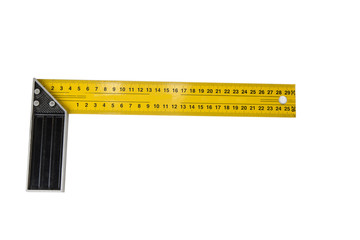 Construction carpenter ruler L shape on the white background