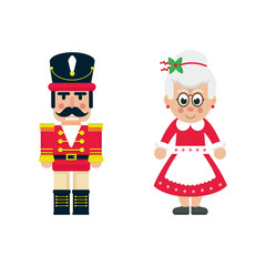 cartoon cute nutcracker and mrs claus
