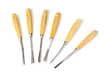 Set of wood chisel on the white background