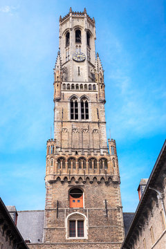 Bruges Belfry Tower, called the Belfort. Medieval bell tower in the historical centre of Bruges, Belgium