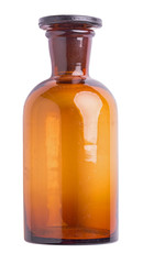 Old brown small chemical bottle isolated on white background