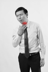 sick man with sore throat, cold, flu