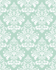 Floral pattern. Wallpaper baroque, damask. Seamless vector background. Blue and white ornament.