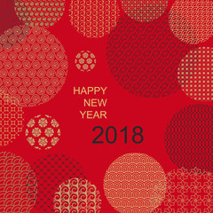 Oriental style, Happy New year 2018 card on red with clipping mask