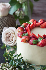 Cheesecake with strawberry and pomegranate for celebrathion