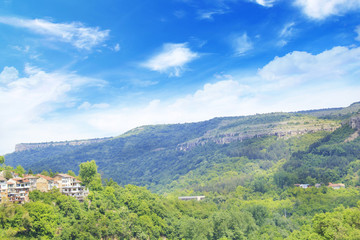 Fototapeta premium Beautiful view of Tsarevets in the mountains, in Veliko Tirnovo, Bulgaria