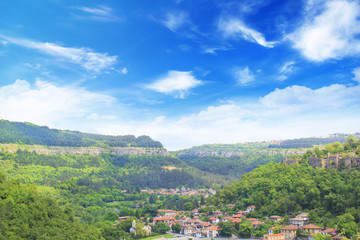 Fototapeta na wymiar Beautiful view of Tsarevets in the mountains, in Veliko Tirnovo, Bulgaria