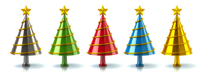 Fototapeta na wymiar Set of colorful Christmas trees 3d illustration isolated on white background