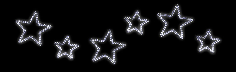 Six white LED light style stars against a black background.