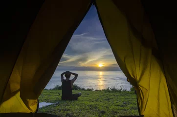 Fotobehang greet the sunrise at tanjung ringgit, lombok island, indonesia © ndromorrow