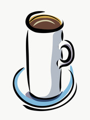 A cup of coffee on a plate