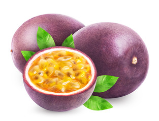 Passion fruit with leaves isolated
