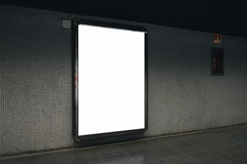 Blank white metro advertisement light box. Mock-up design.