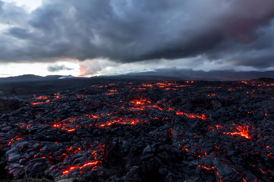 Volcano Tolbachik. Lava fields. Russia, Kamchatka, the end of the eruption of the volcano Tolbachik, August 2013	