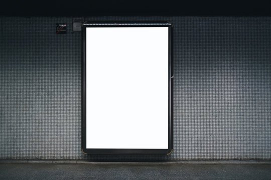 Blank white subway indoor advertisement light box. Mock-up design.