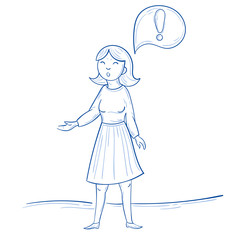 Standing woman with exclamation mark thought