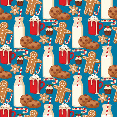 Cookie traditional christmas food seamless pattern background desserts holiday decoration xmas sweet celebration meal vector illustration.