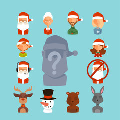 Santa Claus avatar face characters vector face avatars like santa claus, elf, deer, snowman illustration