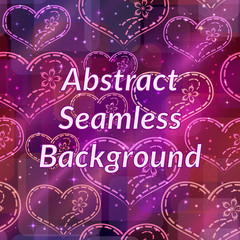 Fototapeta na wymiar Valentine Holiday Seamless Background with Hearts on Abstract Colorful Tile Pattern. Eps10, Contains Transparencies. Vector