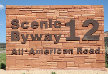 Sign of Scenic Byway 12 in Red Canyon. Utah. USA