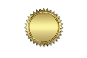 Insignia dorada sobre fondo blanco.