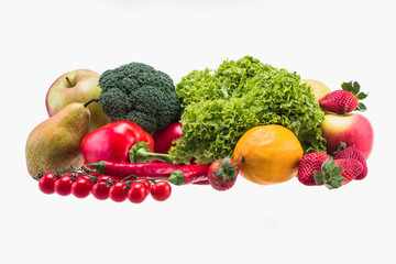 Apple,Tomato, Lettuce, Broccoli, Paprika, Red Chili Pepper, Pear, Lemon and Strawberry