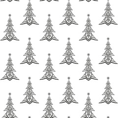 Christmas Seamless Background with Holiday Fir Trees, Winter Symbolic Tile Pattern for Your Design. Vector