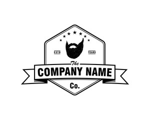 Hexagon Mustache Beard Man Face Style with Ribbon Illustration Vintage Logo Vector