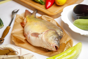 Cooking ingredients - carp fish and vegetables