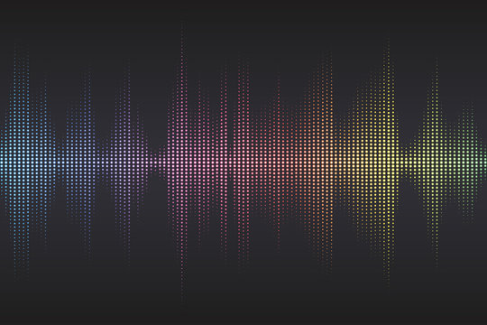 Digital sound equalizer with colored rainbow dots. Vector illustration.
