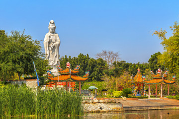 Chinese Temple Tha Ma Kham next to the Bridge Over the River Kwai, Kanchanaburi, Tailand