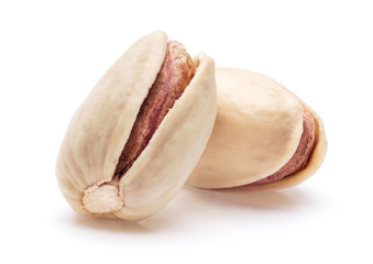 Group of pistachios isolated on white background
