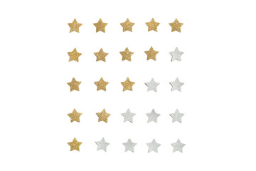 Gold and silver glitter star paper cut on white background - isolated
