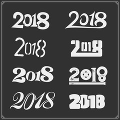 Happy New Year 2018. Vector icon set.